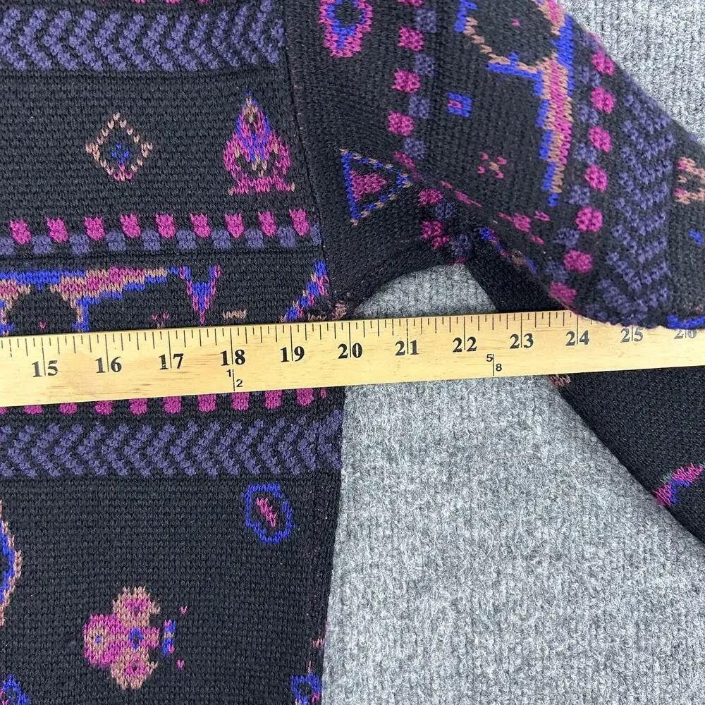 Vintage Bogner Sweater Mens Small Black Fair Isle Knit Crewneck Hong Kong 80s - Picture 8 of 9
